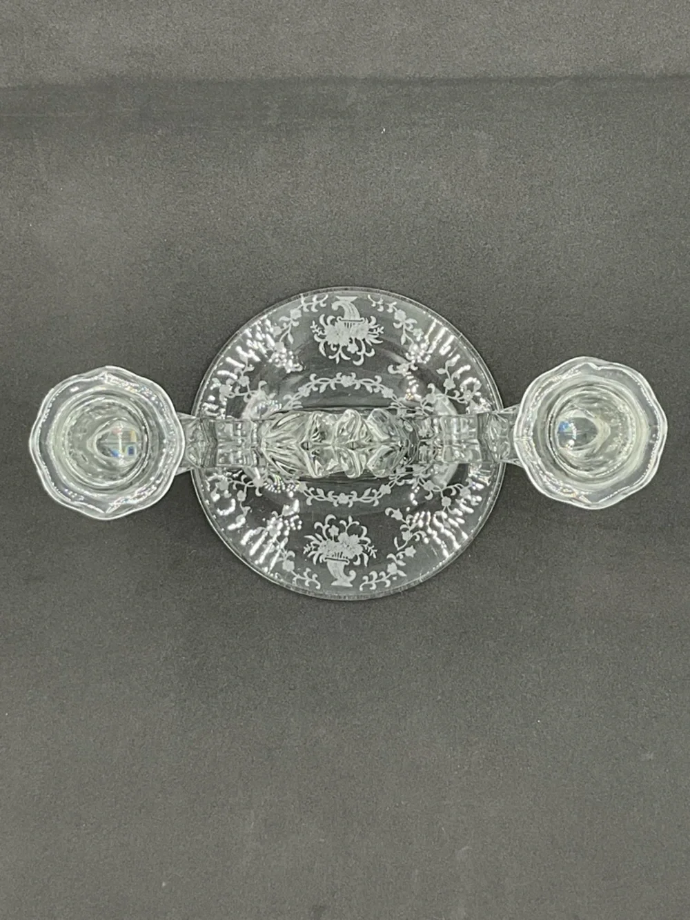Vintage Fostoria Baroque Clear Etched Double Candle Holder